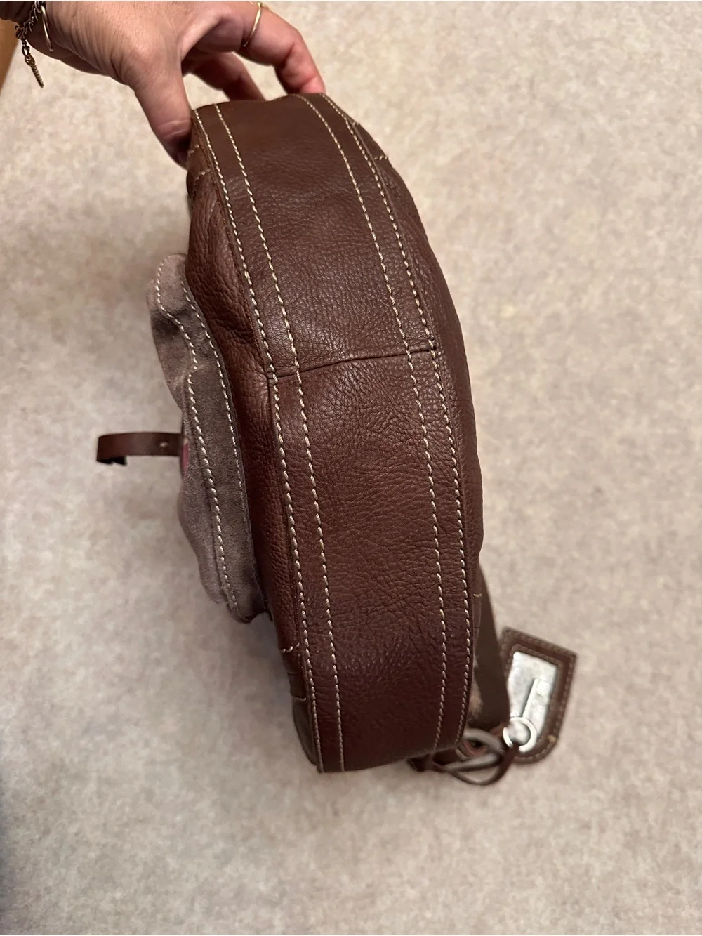 Fossil Vintage Y2K Brown Leather Suede Hobo Shoulder Bag Purse